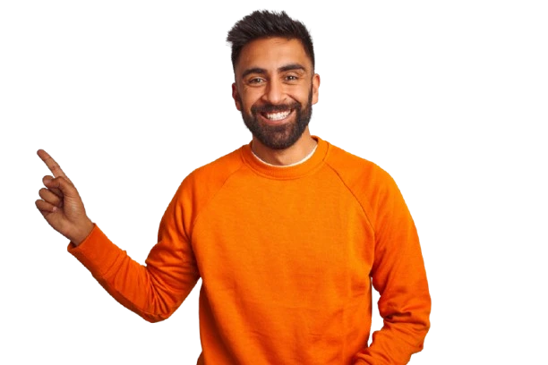 Smiling person pointing